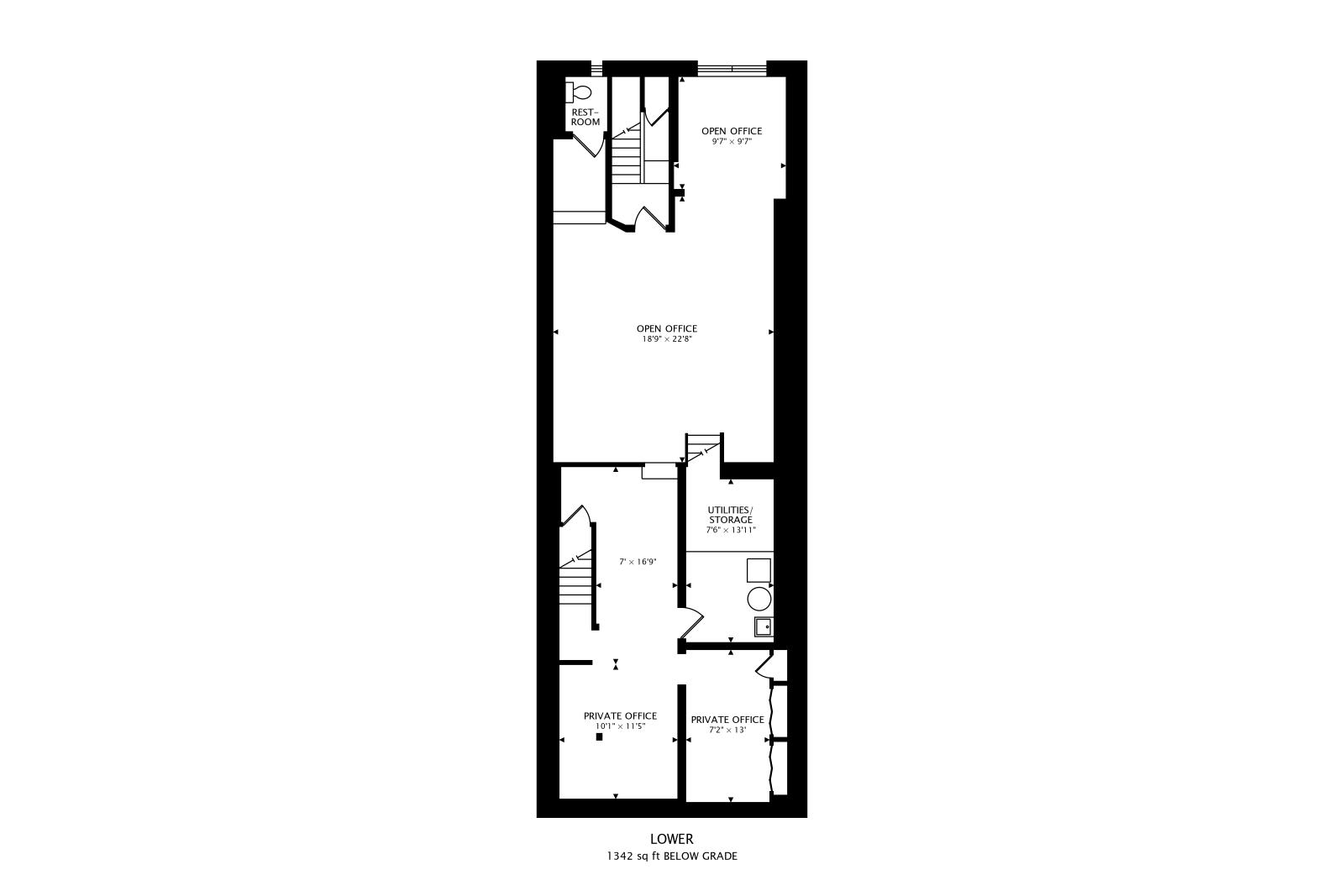 Lower Level plan, 1,342 sq ft below grade